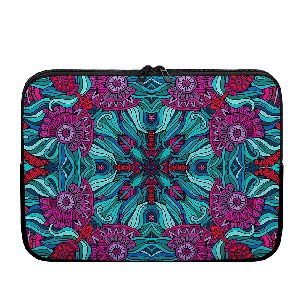 Ethnic Teal Bohemian Pattern Print Laptop Sleeve