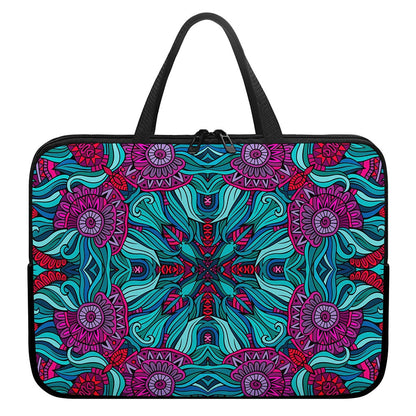 Ethnic Teal Bohemian Pattern Print Laptop Sleeve With Handle