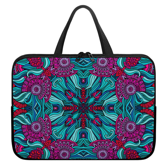 Ethnic Teal Bohemian Pattern Print Laptop Sleeve With Handle