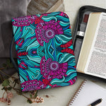 Ethnic Teal Bohemian Pattern Print Leather Bible Cover
