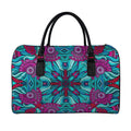 Ethnic Teal Bohemian Pattern Print Leather Duffel Bag