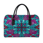 Ethnic Teal Bohemian Pattern Print Leather Duffle Bag