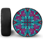 Ethnic Teal Bohemian Pattern Print Leather Spare Tire Cover