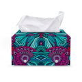 Ethnic Teal Bohemian Pattern Print Leather Tissue Box Cover