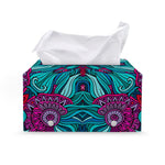 Ethnic Teal Bohemian Pattern Print Leather Tissue Box Cover