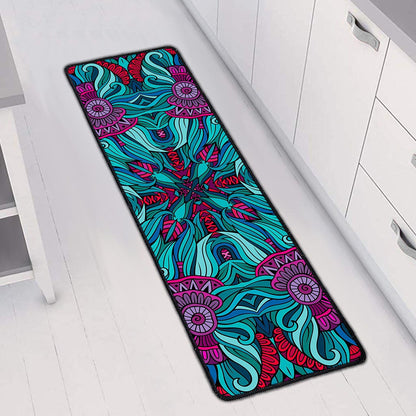 Ethnic Teal Bohemian Pattern Print Long Kitchen Mat