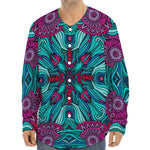Ethnic Teal Bohemian Pattern Print Long Sleeve Baseball Jersey