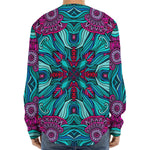 Ethnic Teal Bohemian Pattern Print Long Sleeve Baseball Jersey