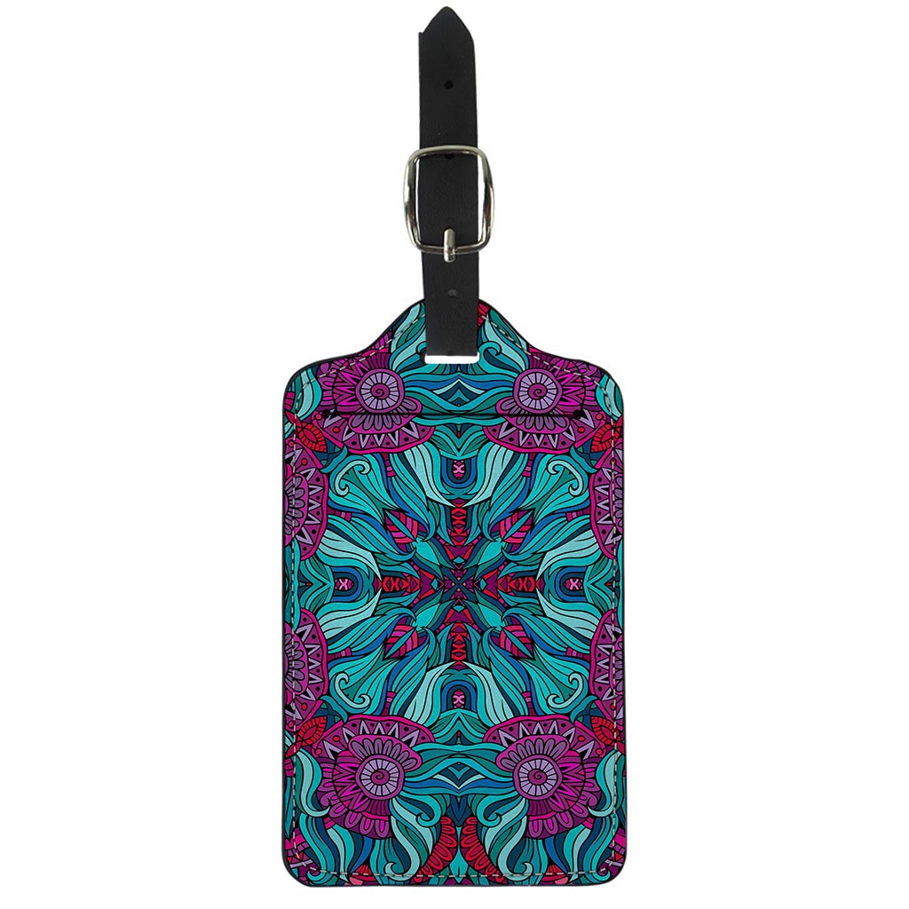 Ethnic Teal Bohemian Pattern Print Luggage Tag