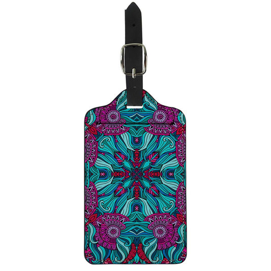 Ethnic Teal Bohemian Pattern Print Luggage Tag