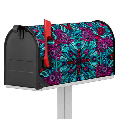 Ethnic Teal Bohemian Pattern Print Mailbox Cover