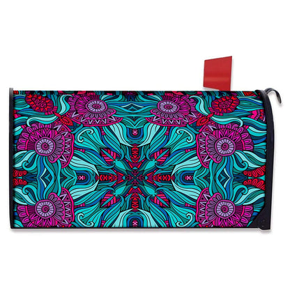 Ethnic Teal Bohemian Pattern Print Mailbox Cover