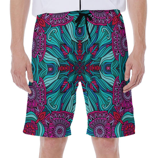 Ethnic Teal Bohemian Pattern Print Men's Beach Shorts