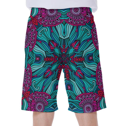 Ethnic Teal Bohemian Pattern Print Men's Beach Shorts