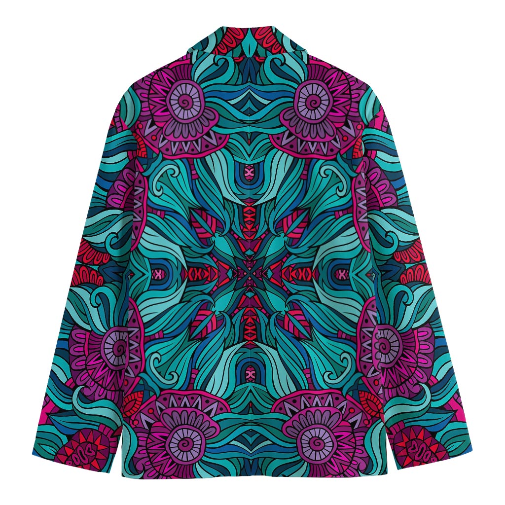 Ethnic Teal Bohemian Pattern Print Men's Blazer