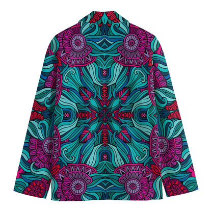 Ethnic Teal Bohemian Pattern Print Men's Blazer