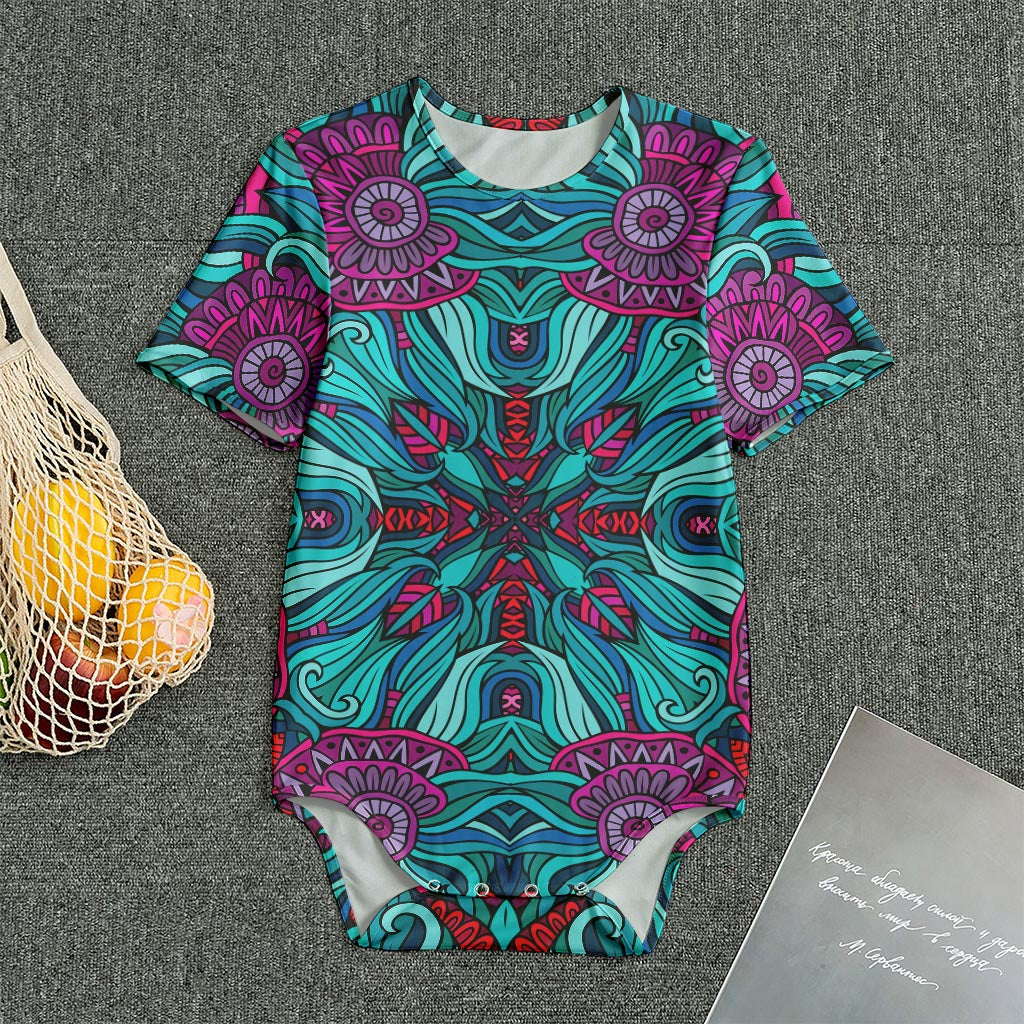 Ethnic Teal Bohemian Pattern Print Men's Bodysuit