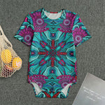 Ethnic Teal Bohemian Pattern Print Men's Bodysuit