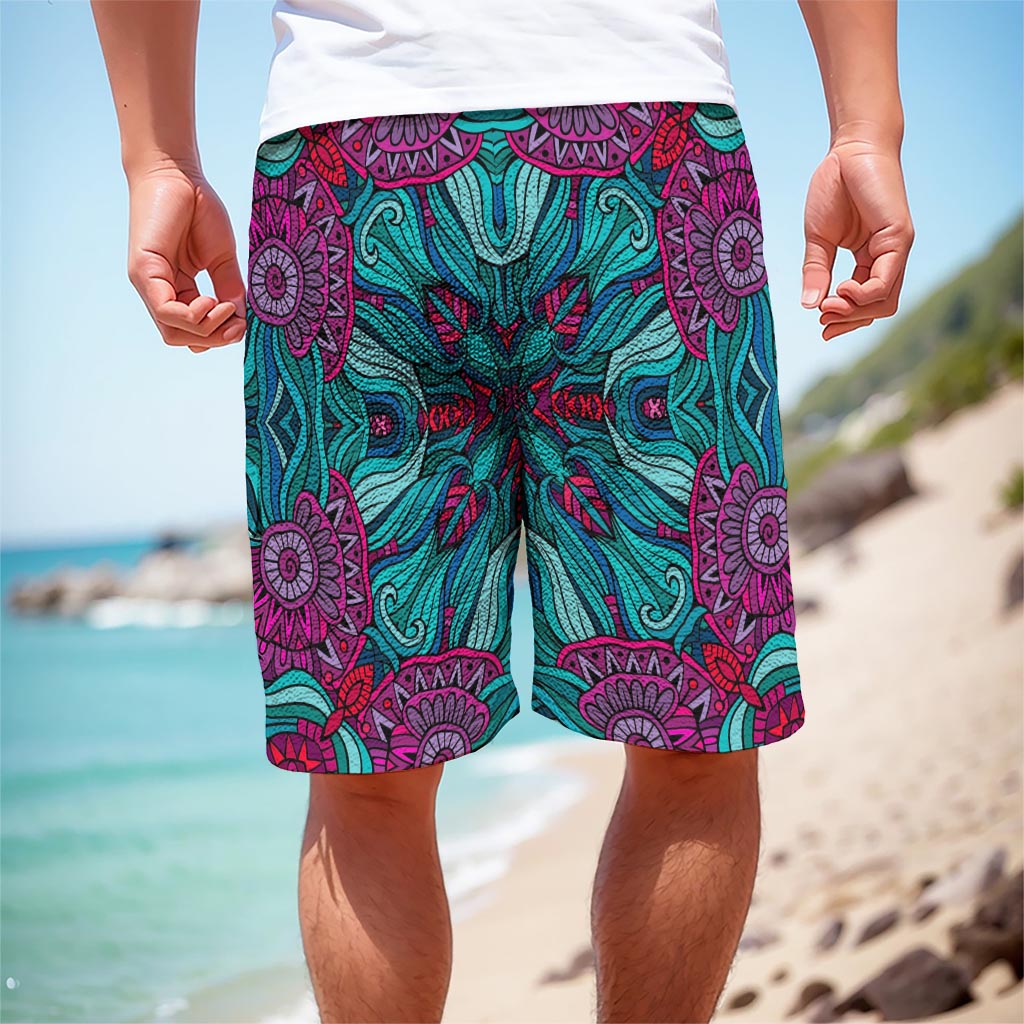 Ethnic Teal Bohemian Pattern Print Men's Cargo Shorts