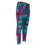 Ethnic Teal Bohemian Pattern Print Men's Compression Pants