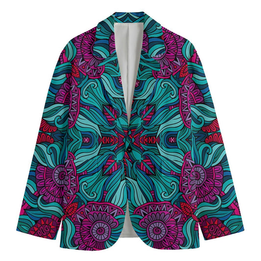 Ethnic Teal Bohemian Pattern Print Men's Cotton Blazer