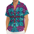Ethnic Teal Bohemian Pattern Print Men's Deep V-Neck Shirt