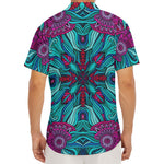 Ethnic Teal Bohemian Pattern Print Men's Deep V-Neck Shirt