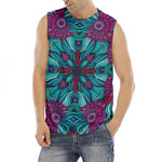 Ethnic Teal Bohemian Pattern Print Men's Fitness Tank Top