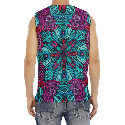 Ethnic Teal Bohemian Pattern Print Men's Fitness Tank Top
