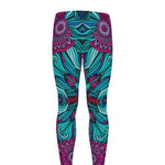 Ethnic Teal Bohemian Pattern Print Men's leggings
