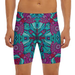 Ethnic Teal Bohemian Pattern Print Men's Long Boxer Briefs