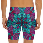 Ethnic Teal Bohemian Pattern Print Men's Long Boxer Briefs