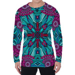 Ethnic Teal Bohemian Pattern Print Men's Long Sleeve T-Shirt