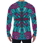 Ethnic Teal Bohemian Pattern Print Men's Long Sleeve T-Shirt