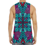 Ethnic Teal Bohemian Pattern Print Men's Muscle Tank Top