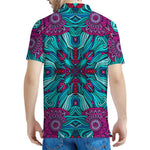 Ethnic Teal Bohemian Pattern Print Men's Polo Shirt