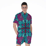 Ethnic Teal Bohemian Pattern Print Men's Rompers