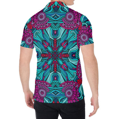 Ethnic Teal Bohemian Pattern Print Men's Shirt
