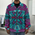 Ethnic Teal Bohemian Pattern Print Men's Shirt Jacket