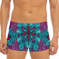 Ethnic Teal Bohemian Pattern Print Men's Short Boxer Briefs
