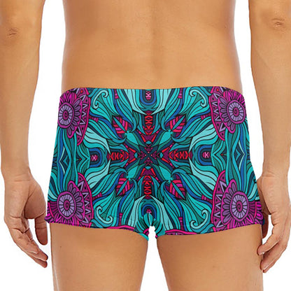Ethnic Teal Bohemian Pattern Print Men's Short Boxer Briefs