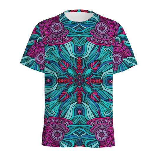 Ethnic Teal Bohemian Pattern Print Men's Sports T-Shirt