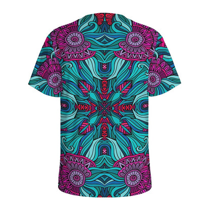 Ethnic Teal Bohemian Pattern Print Men's Sports T-Shirt