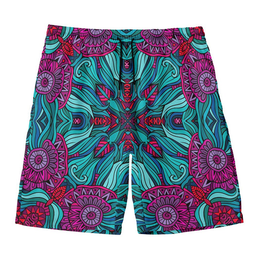 Ethnic Teal Bohemian Pattern Print Men's Swim Trunks
