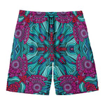 Ethnic Teal Bohemian Pattern Print Men's Swim Trunks