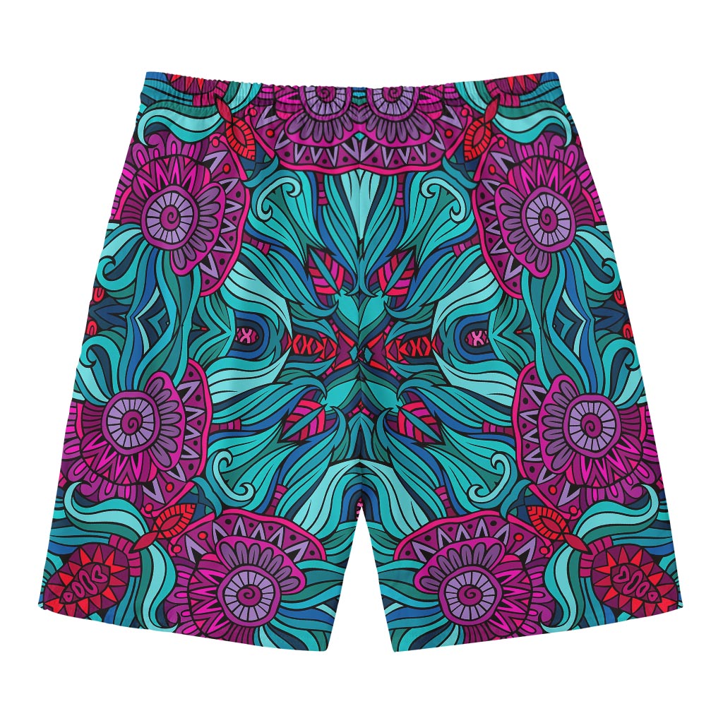 Ethnic Teal Bohemian Pattern Print Men's Swim Trunks