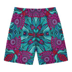 Ethnic Teal Bohemian Pattern Print Men's Swim Trunks