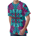 Ethnic Teal Bohemian Pattern Print Men's Velvet T-Shirt
