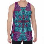 Ethnic Teal Bohemian Pattern Print Men's Velvet Tank Top