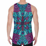 Ethnic Teal Bohemian Pattern Print Men's Velvet Tank Top